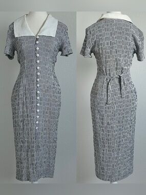 Vintage Dawn Joy Collared Button Down Tie Back Maxi Dress 90s